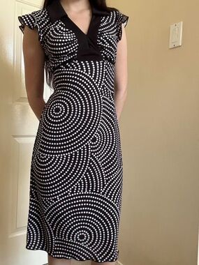 Black and White Dot-Pattern Midi Dress